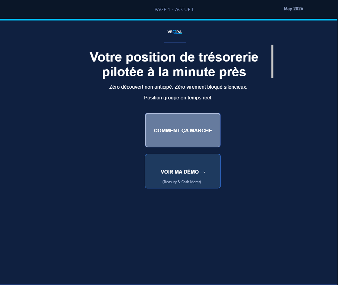 VEQRA Finance & Trésorerie — accueil dashboard Power BI